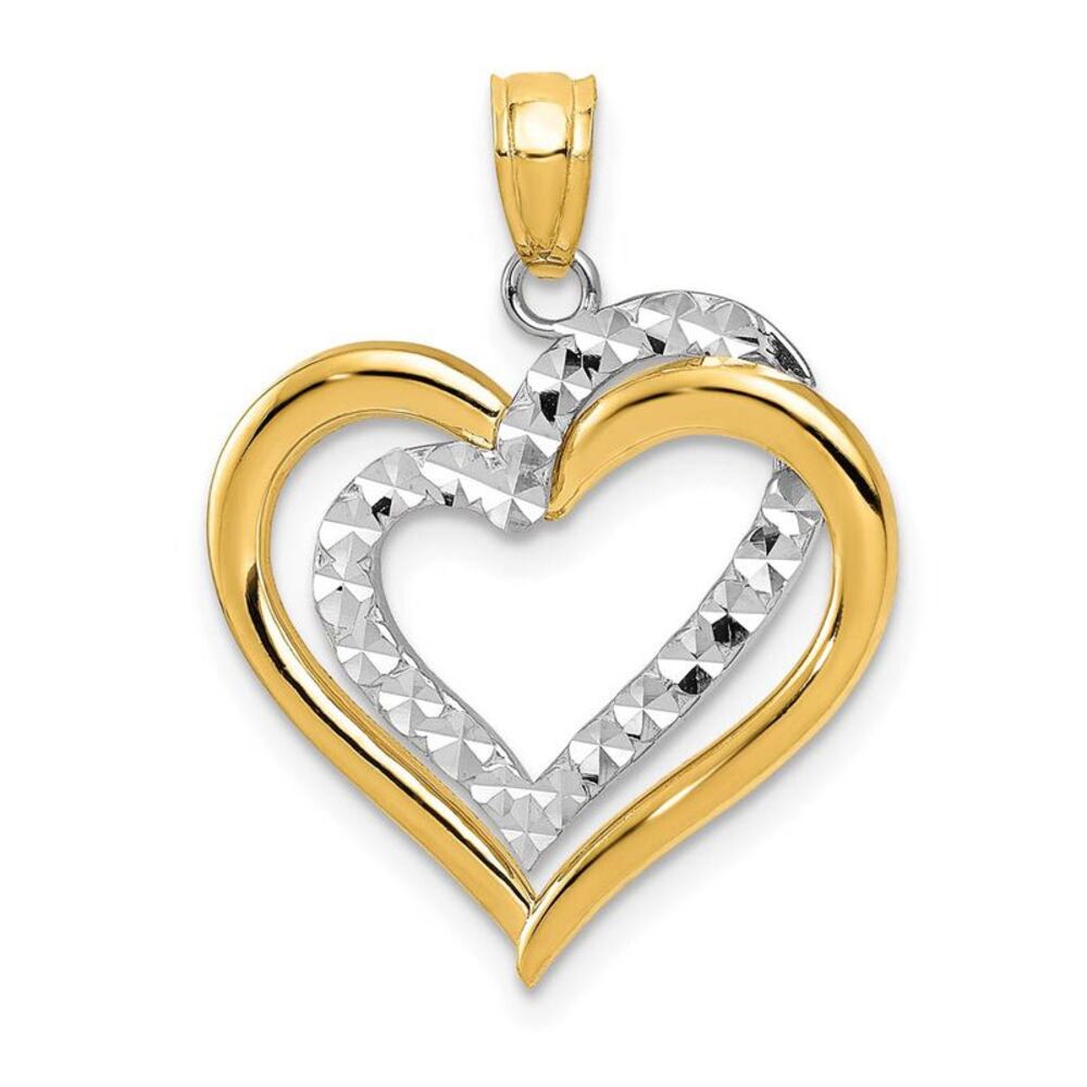 14k Two Tone Gold Diamond Cut Intertwined Hearts Pendant, 19mm